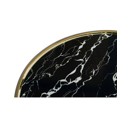 Black Glass Top Side Table with Gold Metal Column and Black Marble Base