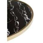 Black Glass Top Side Table with Gold Metal Column and Black Marble Base