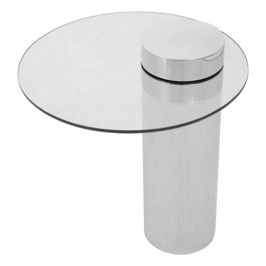 Clear Round Glass Top Side Table with Silver Metal Pedestal Base