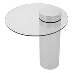 Clear Round Glass Top Side Table with Silver Metal Pedestal Base