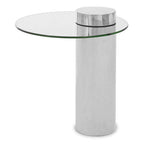 Clear Round Glass Top Side Table with Silver Metal Pedestal Base