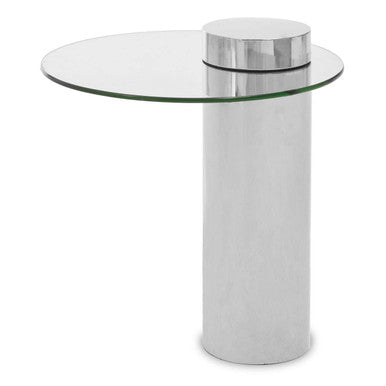 Clear Round Glass Top Side Table with Silver Metal Pedestal Base