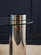 Clear Round Glass Top Side Table with Silver Metal Pedestal Base
