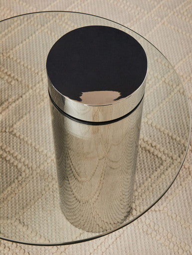 Clear Round Glass Top Side Table with Silver Metal Pedestal Base