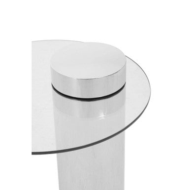 Clear Round Glass Top Side Table with Silver Metal Pedestal Base