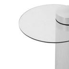 Clear Round Glass Top Side Table with Silver Metal Pedestal Base