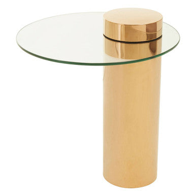Clear Round Glass Side Table with Tall Rose Gold Standing Base