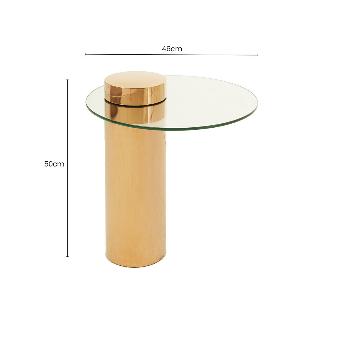 Clear Round Glass Side Table with Tall Rose Gold Standing Base