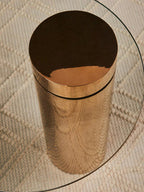 Clear Round Glass Side Table with Tall Rose Gold Standing Base