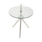 Clear Glass Top Side Table with Silver Stainless Steel Tripod Frame