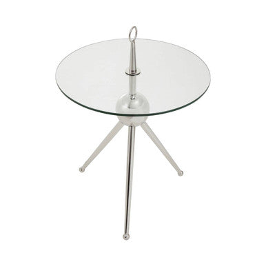 Clear Glass Top Side Table with Silver Stainless Steel Tripod Frame