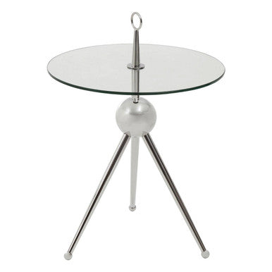 Clear Glass Top Side Table with Silver Stainless Steel Tripod Frame