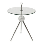 Clear Glass Top Side Table with Silver Stainless Steel Tripod Frame