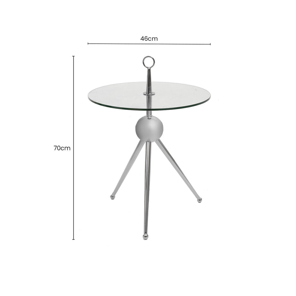 Clear Glass Top Side Table with Silver Stainless Steel Tripod Frame