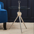 Clear Glass Top Side Table with Silver Stainless Steel Tripod Frame