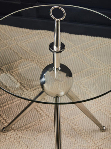 Clear Glass Top Side Table with Silver Stainless Steel Tripod Frame