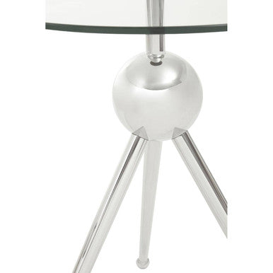 Clear Glass Top Side Table with Silver Stainless Steel Tripod Frame