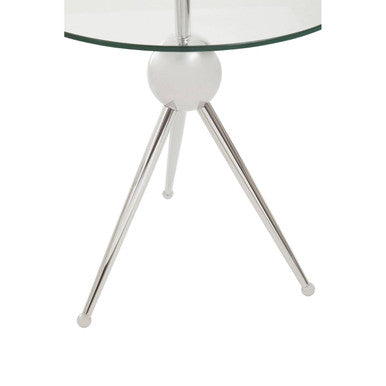 Clear Glass Top Side Table with Silver Stainless Steel Tripod Frame