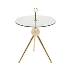Clear Glass Top Side Table with Gold Tripod Metal Frame and Globe Detail