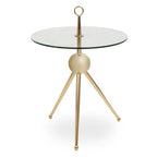 Clear Glass Top Side Table with Gold Tripod Metal Frame and Globe Detail