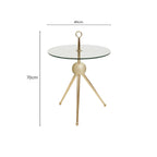 Clear Glass Top Side Table with Gold Tripod Metal Frame and Globe Detail