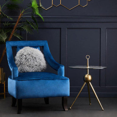 Clear Glass Top Side Table with Gold Tripod Metal Frame and Globe Detail