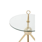 Clear Glass Top Side Table with Gold Tripod Metal Frame and Globe Detail