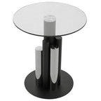 Clear Glass Top Side Table with Black and Silver Five Column Base