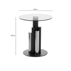 Clear Glass Top Side Table with Black and Silver Five Column Base