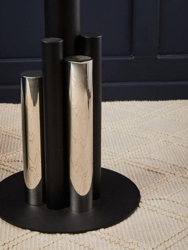 Clear Glass Top Side Table with Black and Silver Five Column Base