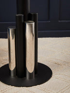 Clear Glass Top Side Table with Black and Silver Five Column Base
