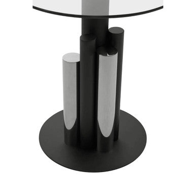 Clear Glass Top Side Table with Black and Silver Five Column Base