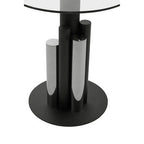 Clear Glass Top Side Table with Black and Silver Five Column Base