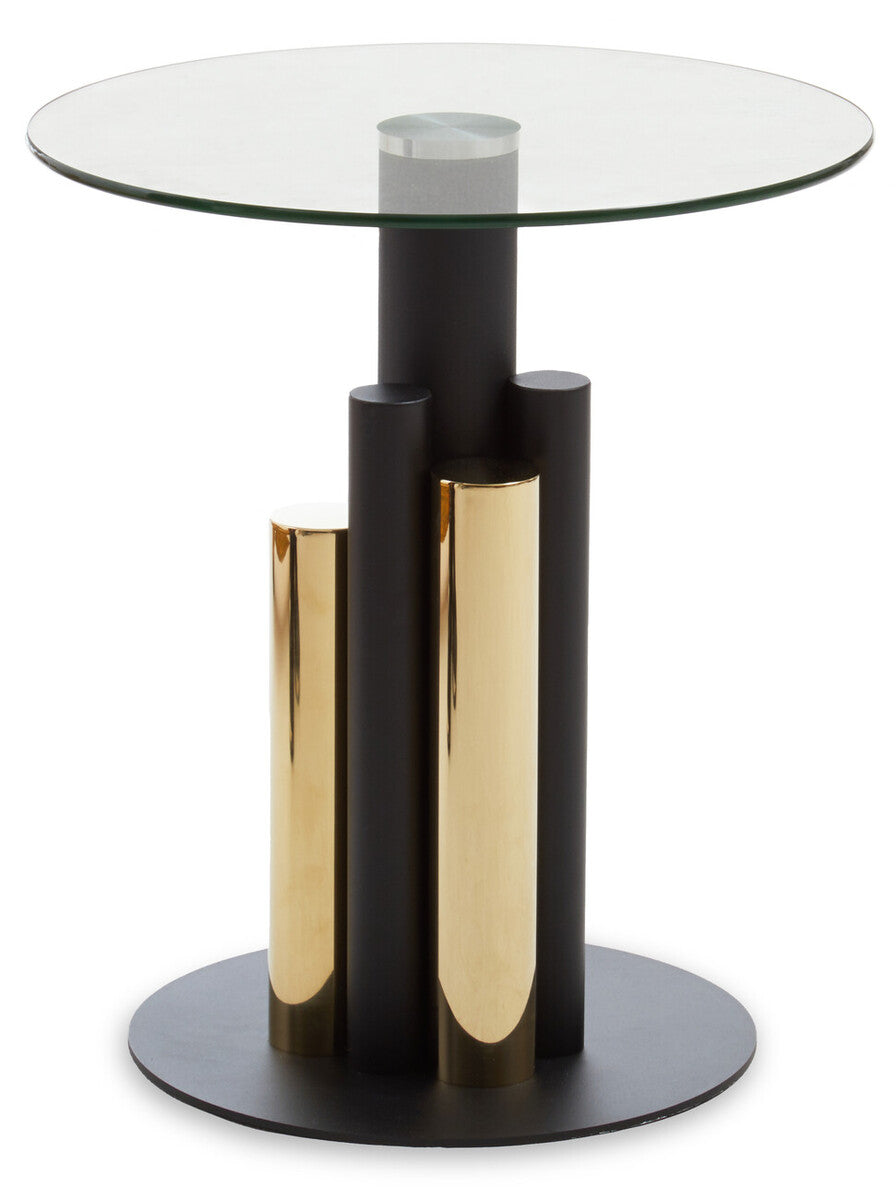 Clear Glass Top Side Table with Black and Gold Column Base