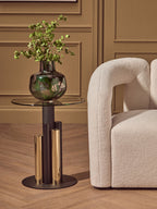 Clear Glass Top Side Table with Black and Gold Column Base