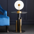 Clear Glass Top Side Table with Black and Gold Column Base