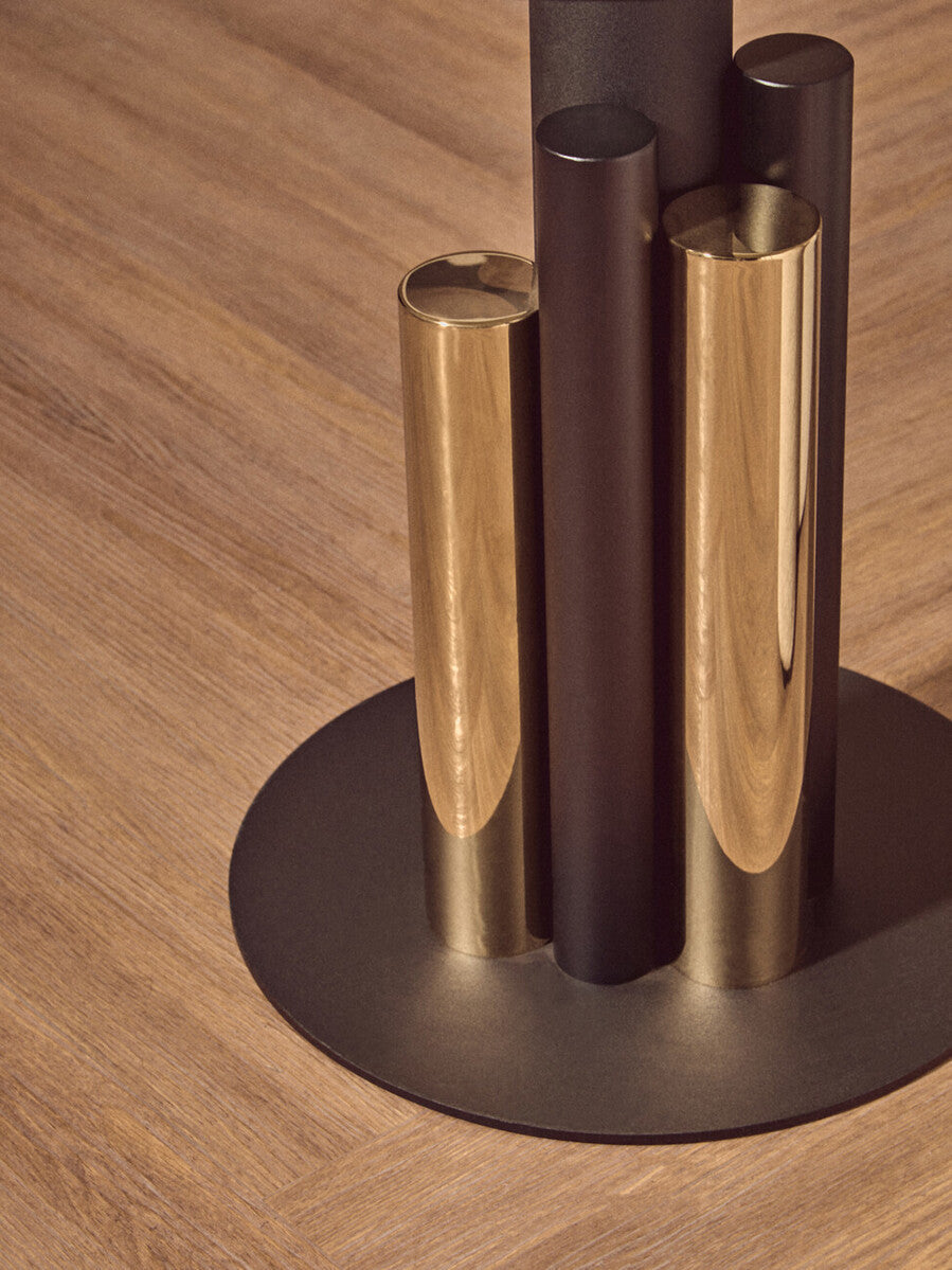 Clear Glass Top Side Table with Black and Gold Column Base