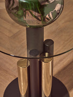 Clear Glass Top Side Table with Black and Gold Column Base