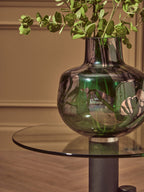 Clear Glass Top Side Table with Black and Gold Column Base