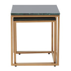 Nest of Two Green Marble Top Nesting Side Tables with Gold Finish Metal Frame