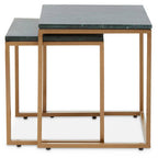 Nest of Two Green Marble Top Nesting Side Tables with Gold Finish Metal Frame