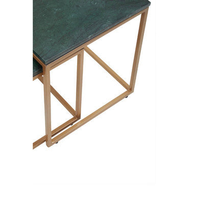 Nest of Two Green Marble Top Nesting Side Tables with Gold Finish Metal Frame
