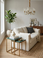 Nest of Two Green Marble Top Nesting Side Tables with Gold Finish Metal Frame