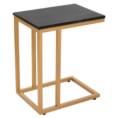 Black Marble Top Side Table with Gold Finish Metal Frame