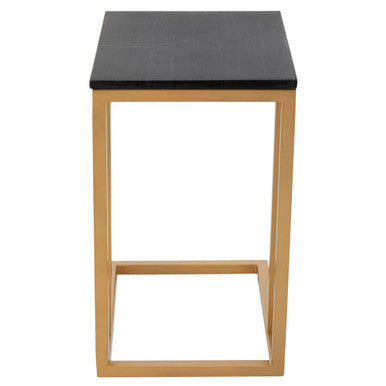 Black Marble Top Side Table with Gold Finish Metal Frame