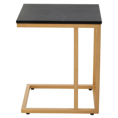 Black Marble Top Side Table with Gold Finish Metal Frame