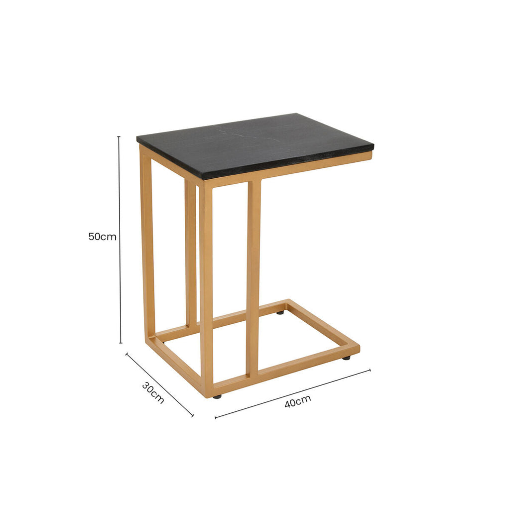 Black Marble Top Side Table with Gold Finish Metal Frame