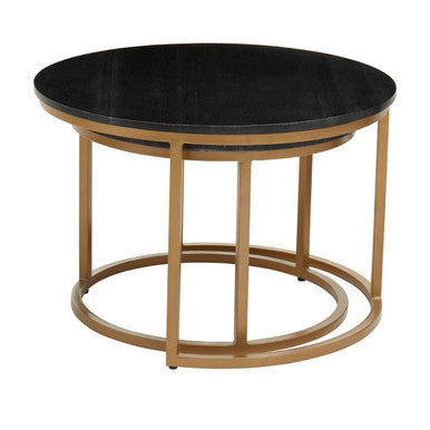 Black Marble and Gold Finish Set of 2 Nesting Coffee Tables