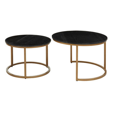 Black Marble and Gold Finish Set of 2 Nesting Coffee Tables