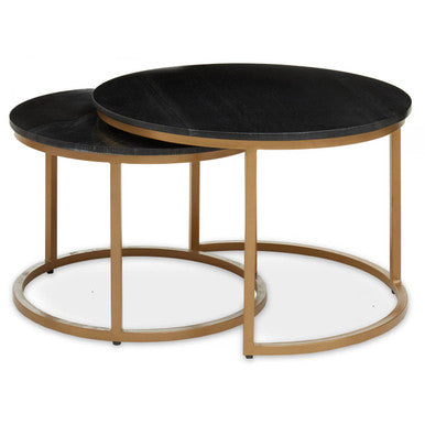 Black Marble and Gold Finish Set of 2 Nesting Coffee Tables
